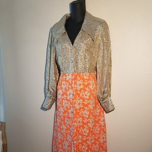amazing Vintage maxi hostess dress gown. Gloria Moret of California gold lame